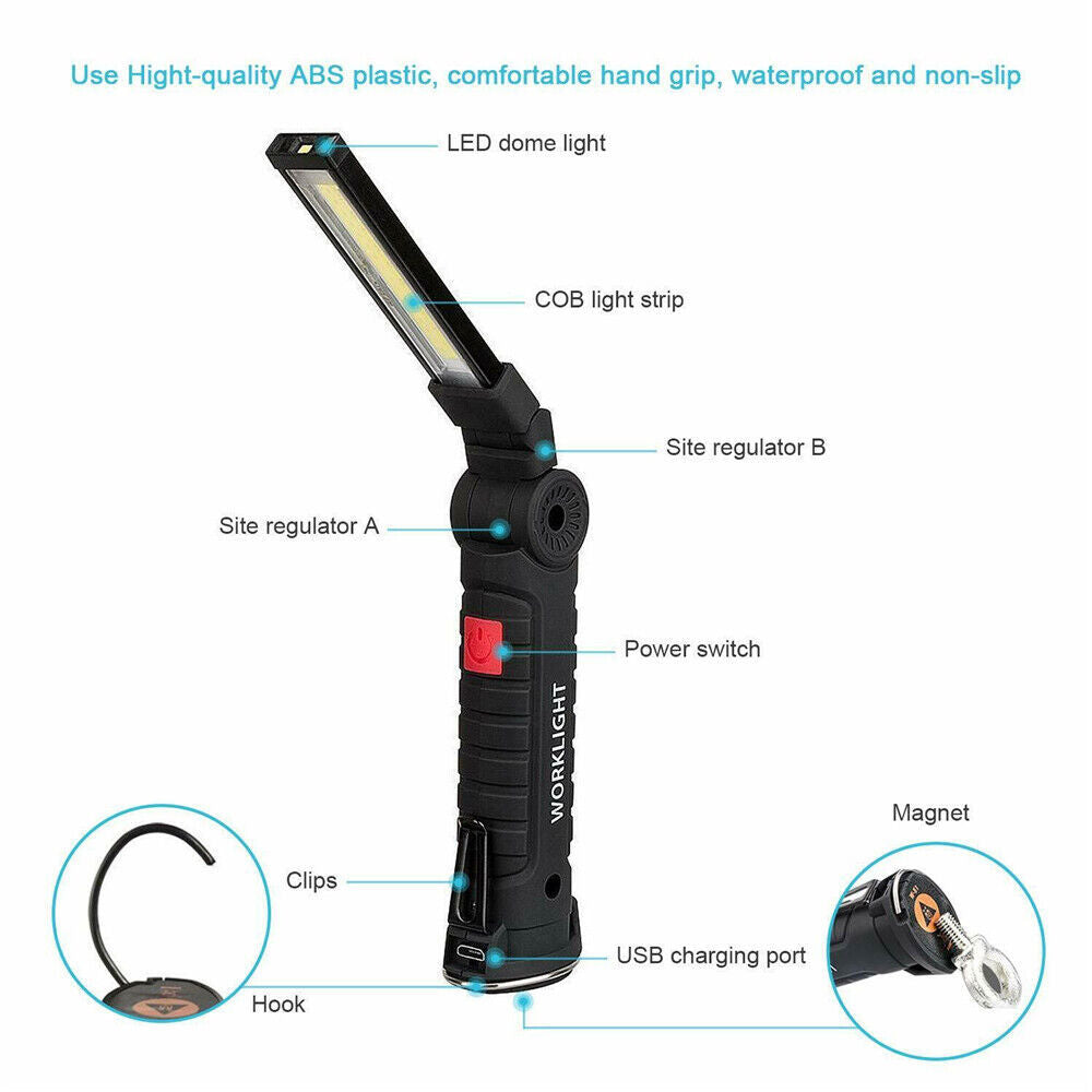 Portable COB LED Work Light Car Garage Mechanic USB Rechargeable Torch Lamp AUS