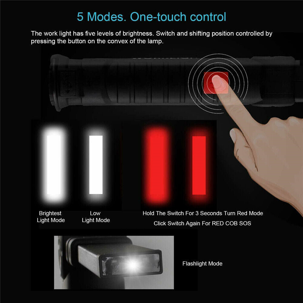 Portable COB LED Work Light Car Garage Mechanic USB Rechargeable Torch Lamp AUS